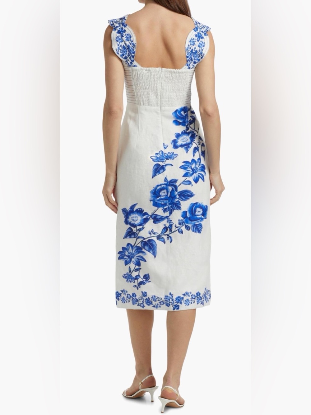FARM Rio White Midi Dress with Blue Floral Print - Picture 4 of 14